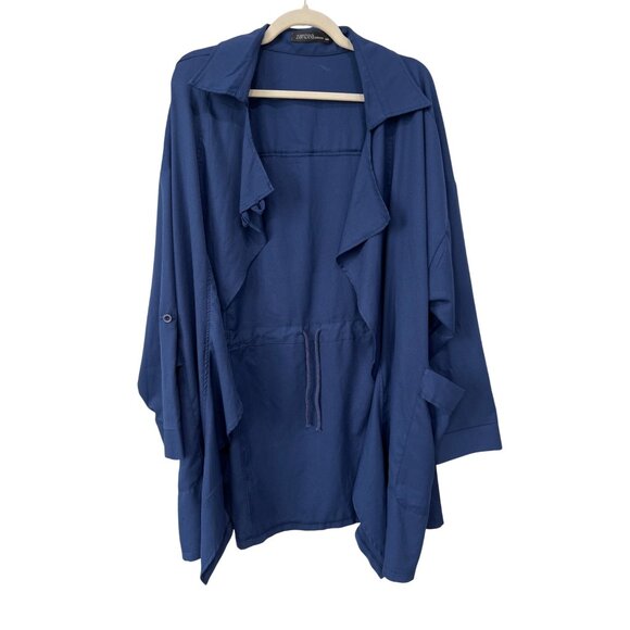 Zanzea Collection Drawstring Waist Drape Jacket Plus Size 5XL Roll Sleeve Blue - Picture 1 of 9